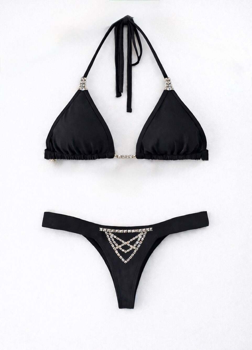 Sauvage White Diamond Swarovski Crystal Thong Bikini-